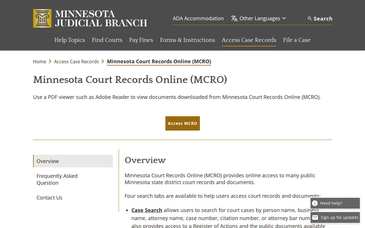 Fillmore case search MCRO court record access