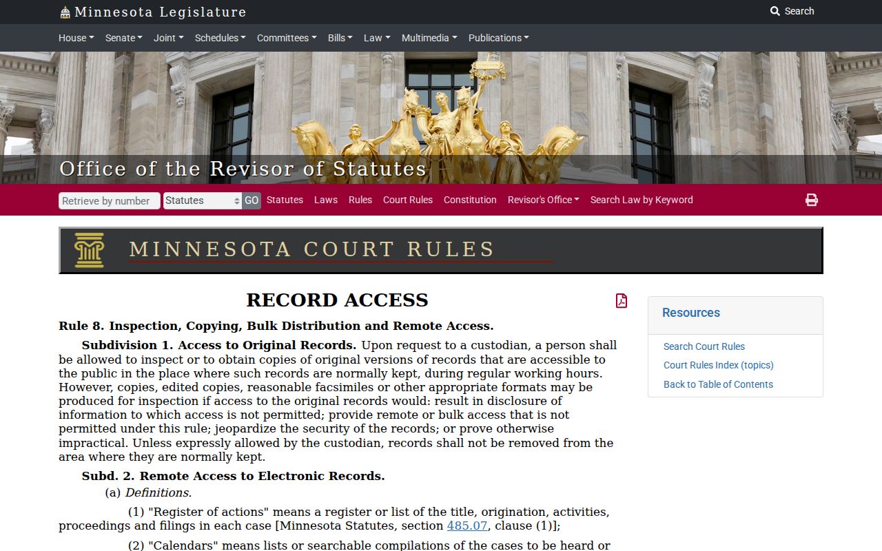 Fillmore County civil court docket Rule 8 remote access source