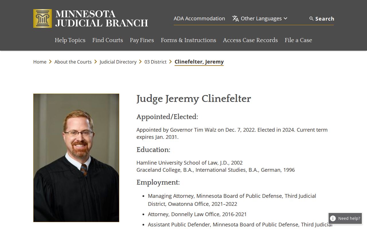 Fillmore County court schedule judicial officer source