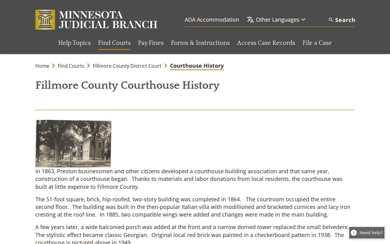 Fillmore County court schedule historic courthouse source
