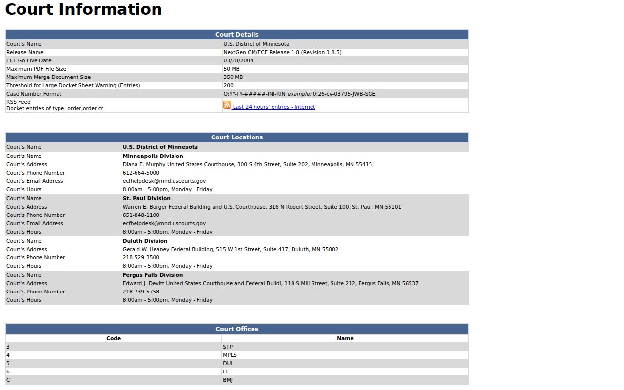 Fillmore court records federal CM ECF court information