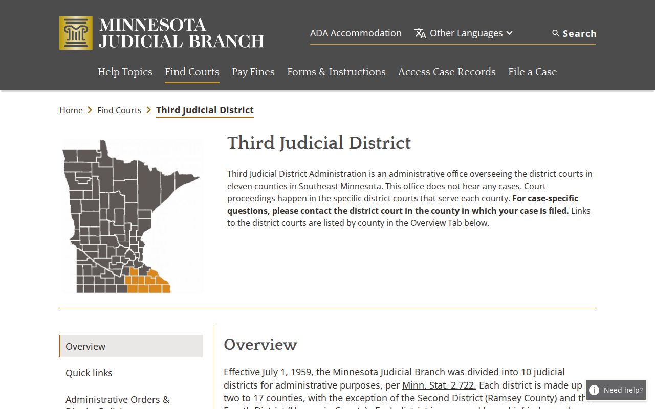 Fillmore County criminal court docket Third Judicial District structure