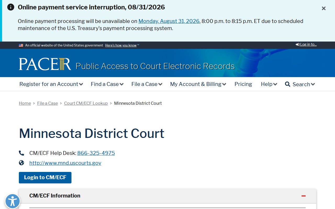 Harmony court records District of Minnesota court lookup source