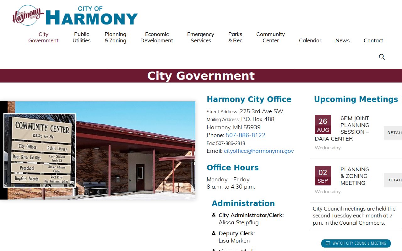 Harmony court records city clerk and council source