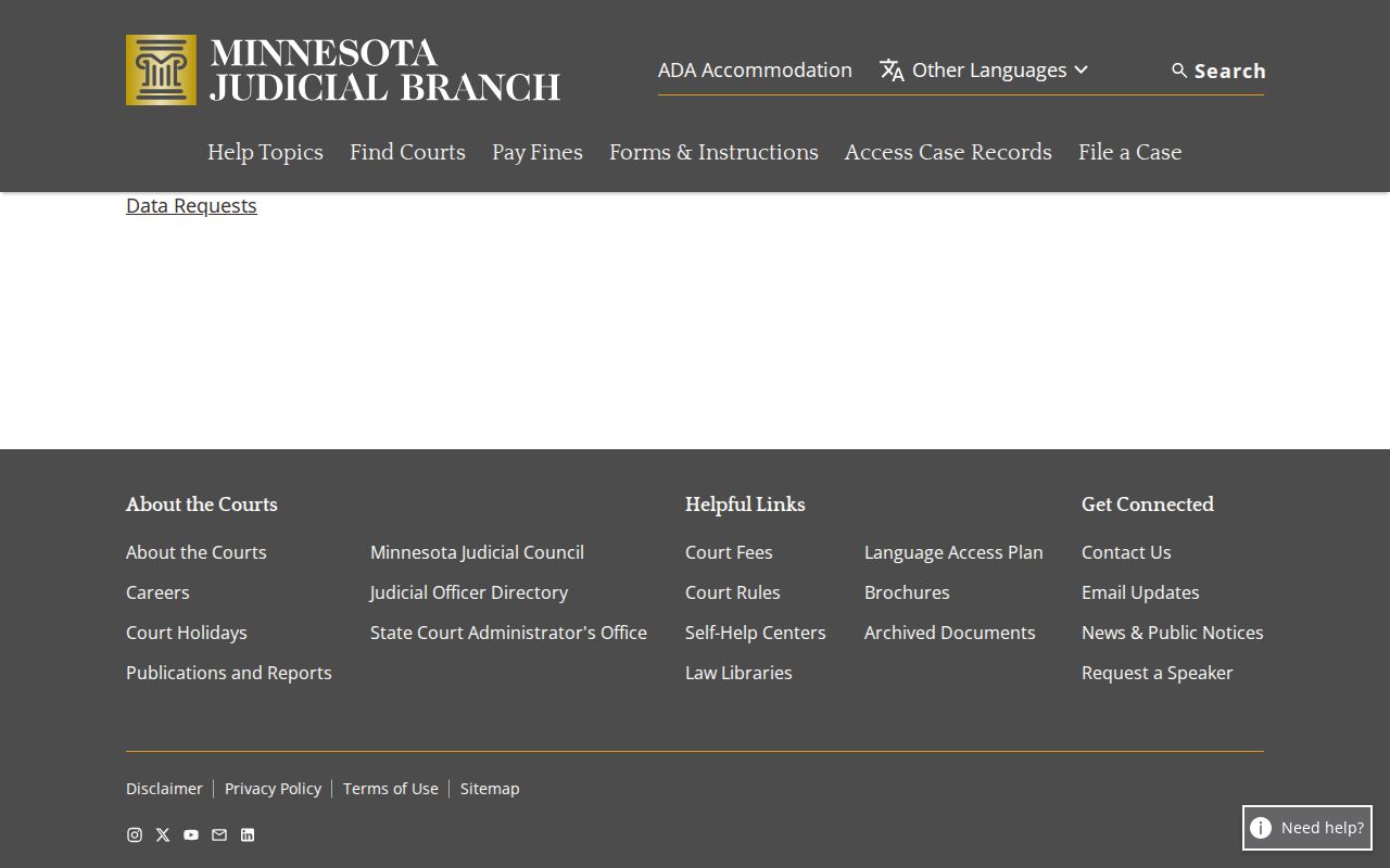 Rushford court records Minnesota court data request source