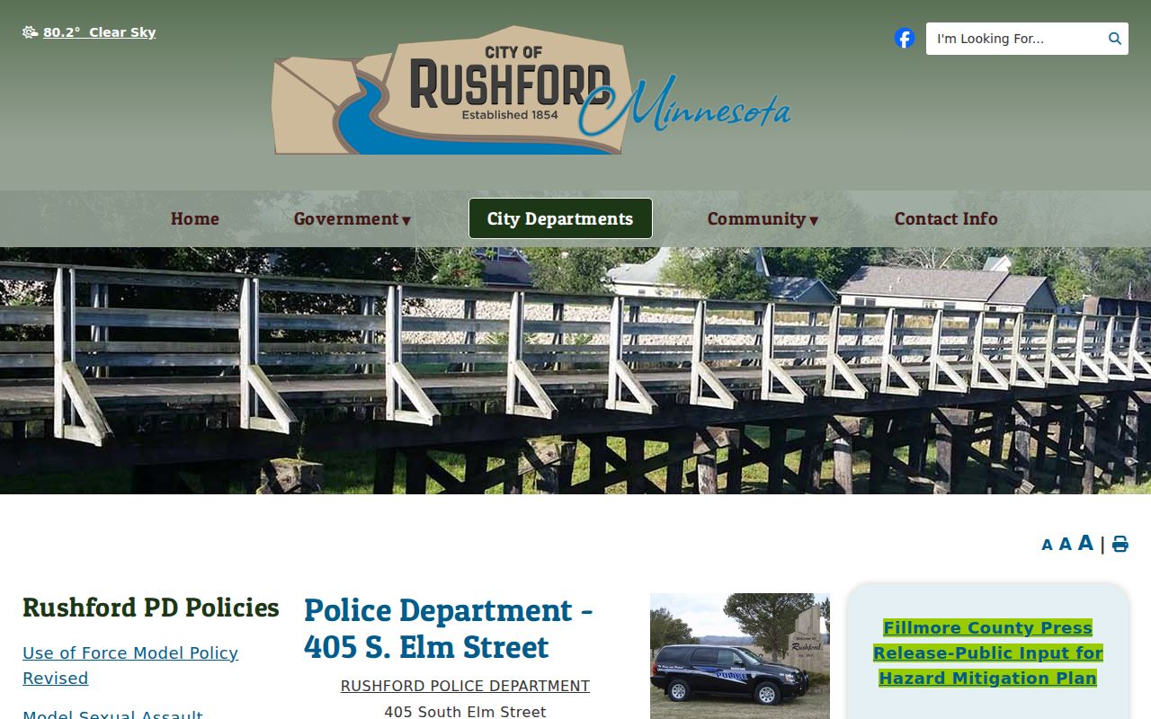 Rushford court records police public contact source