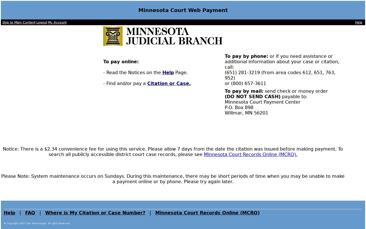 Fillmore traffic court records official WebPay payment source