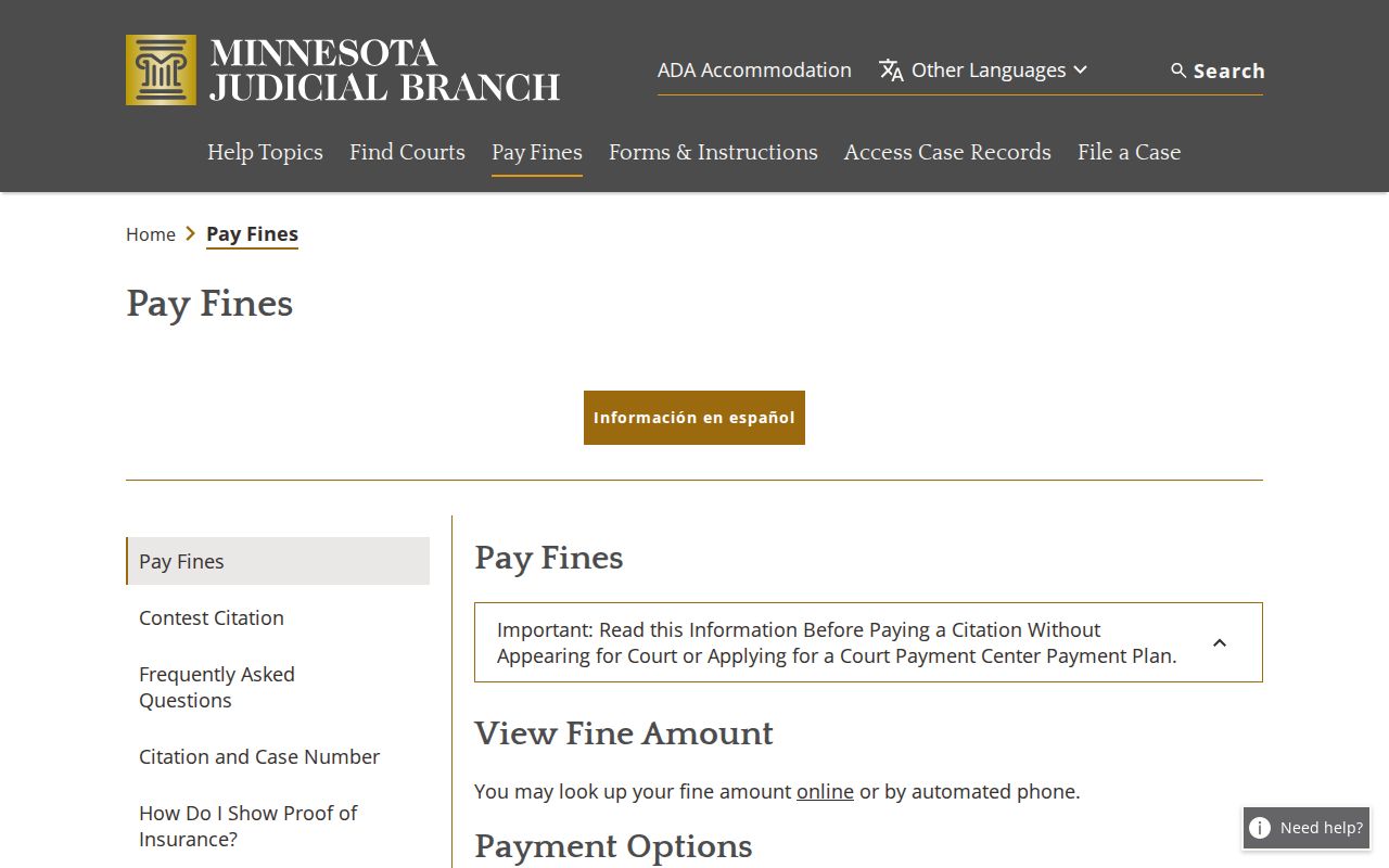 Fillmore traffic court records official payment and contest instructions